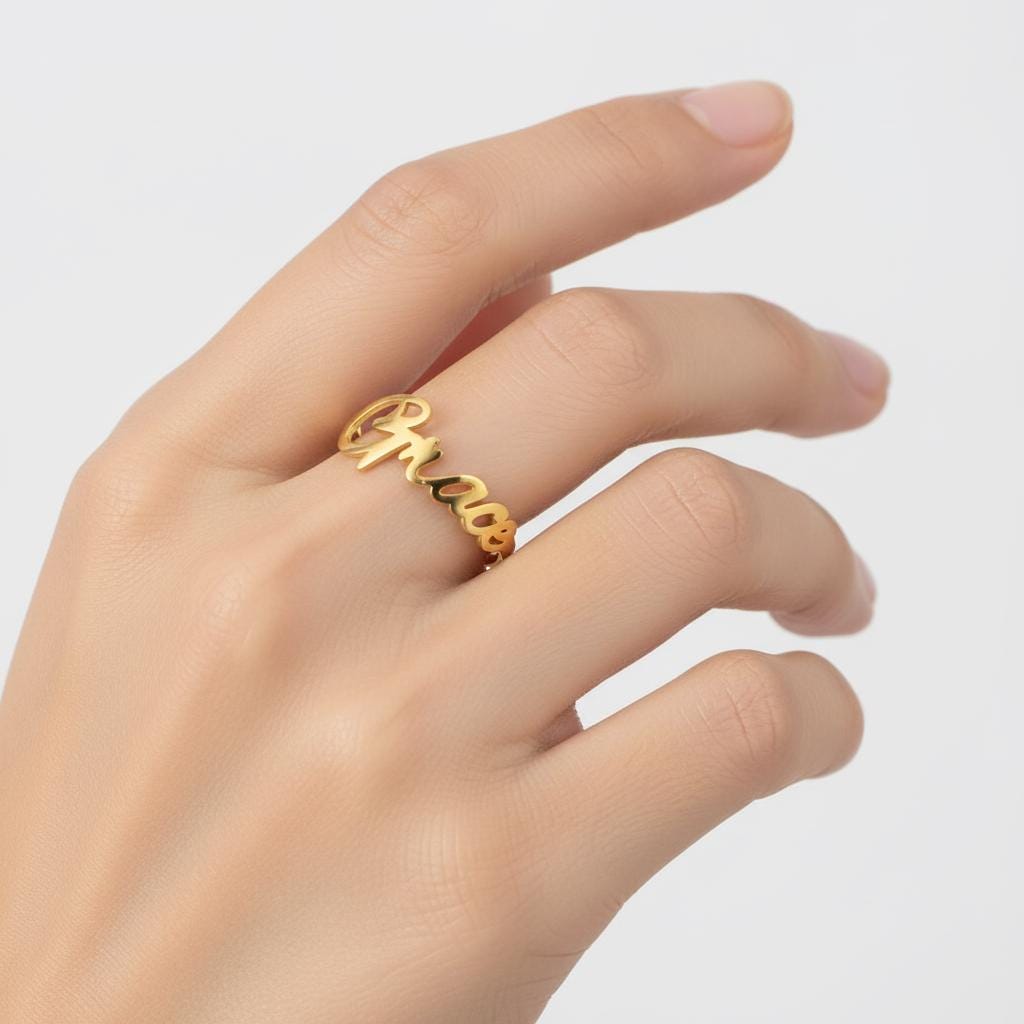 Personalized Dainty Name Ring: Custom Handmade Silver or Gold Minimalist Band - Unique Stackable Gift for Her