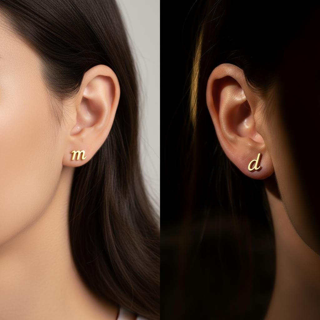 Initial Earrings Lowercase Letter, 14k Gold Plated Studs, Minimalist Gift for Mom