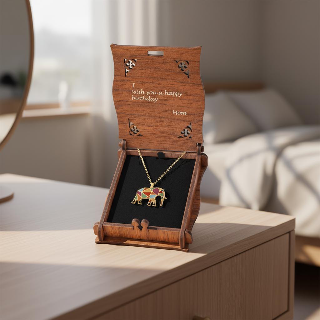 Elephant Pendant Necklace, Good Luck Jewelry Enamel Gift for Her, 14k Gold Plated Dainty Charm, Minimalist Animal Necklace