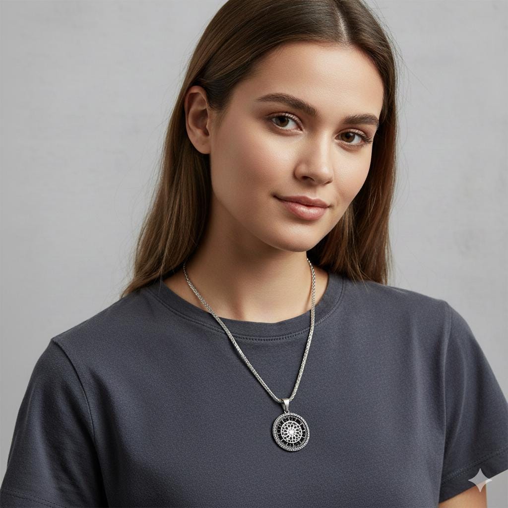 Celestial Sun Motif Pendant, Minimalist 925 Silver Scandinavian Necklace, Spiritual Balance Charm, Unisex Christmas Gift for Him Her