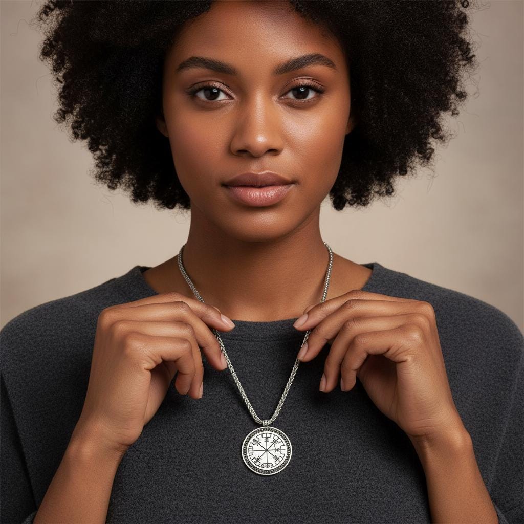 Vegvisir Viking Compass Necklace, Norse Runes Amulet, 925 Sterling Silver Protection Pendant, Personalized Gift, Minimalist Christmas Gift