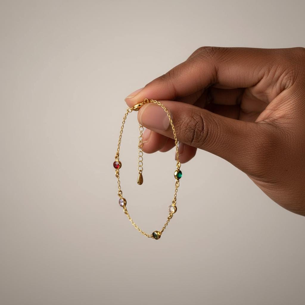 Spaced Birthstone Anklet, Multiple Children Name Bracelet, Custom Family Gold Plated Jewelry, Dainty Minimalist Gift for Mom, Christmas Gift