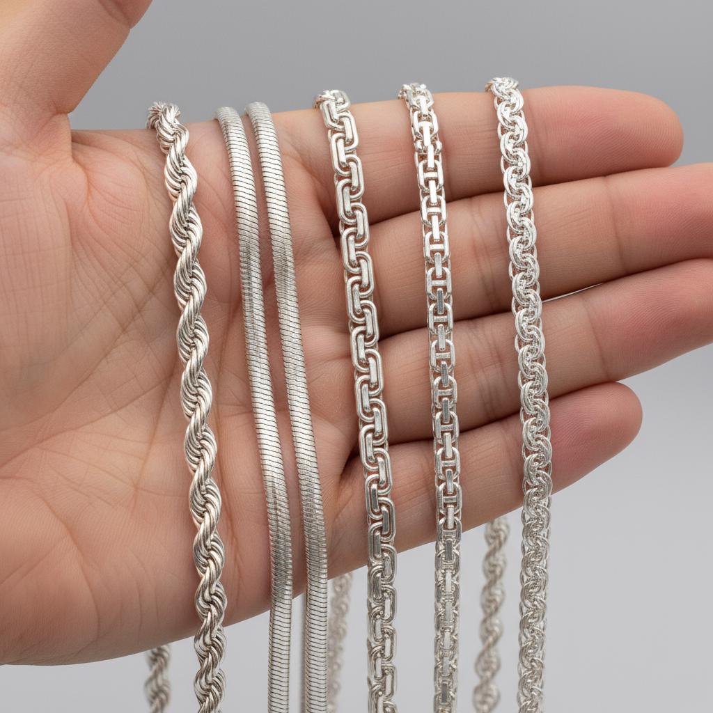 925 Sterling Silver Chain Necklace | Rope, Tondo, Square King, Spiga Styles for Men Women | Minimalist Jewelry, Chain for Charm Pendant