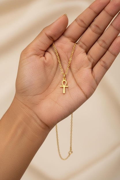 Minimalist Egyptian Ankh Cross Necklace, 925 Silver Gold Plated, Symbol of Life Jewelry, Custom Length Cultural Gift for Her, Christmas Gift
