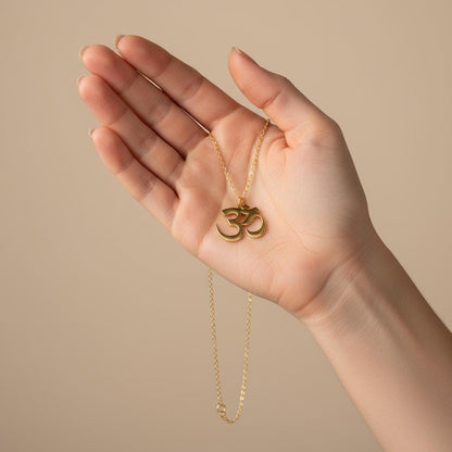 Inspirational Om Pendant Necklace, Minimalist 14K Gold Plated 925 Silver, Zen Spiritual Jewelry, Custom Length Personalized Christmas Gift