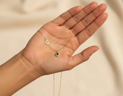 Zircon Drop Side Letter Necklace, Personalized Initial Pendant, 14K Gold Plated 925 Silver, Minimalist Dainty Christmas Personalized Gift