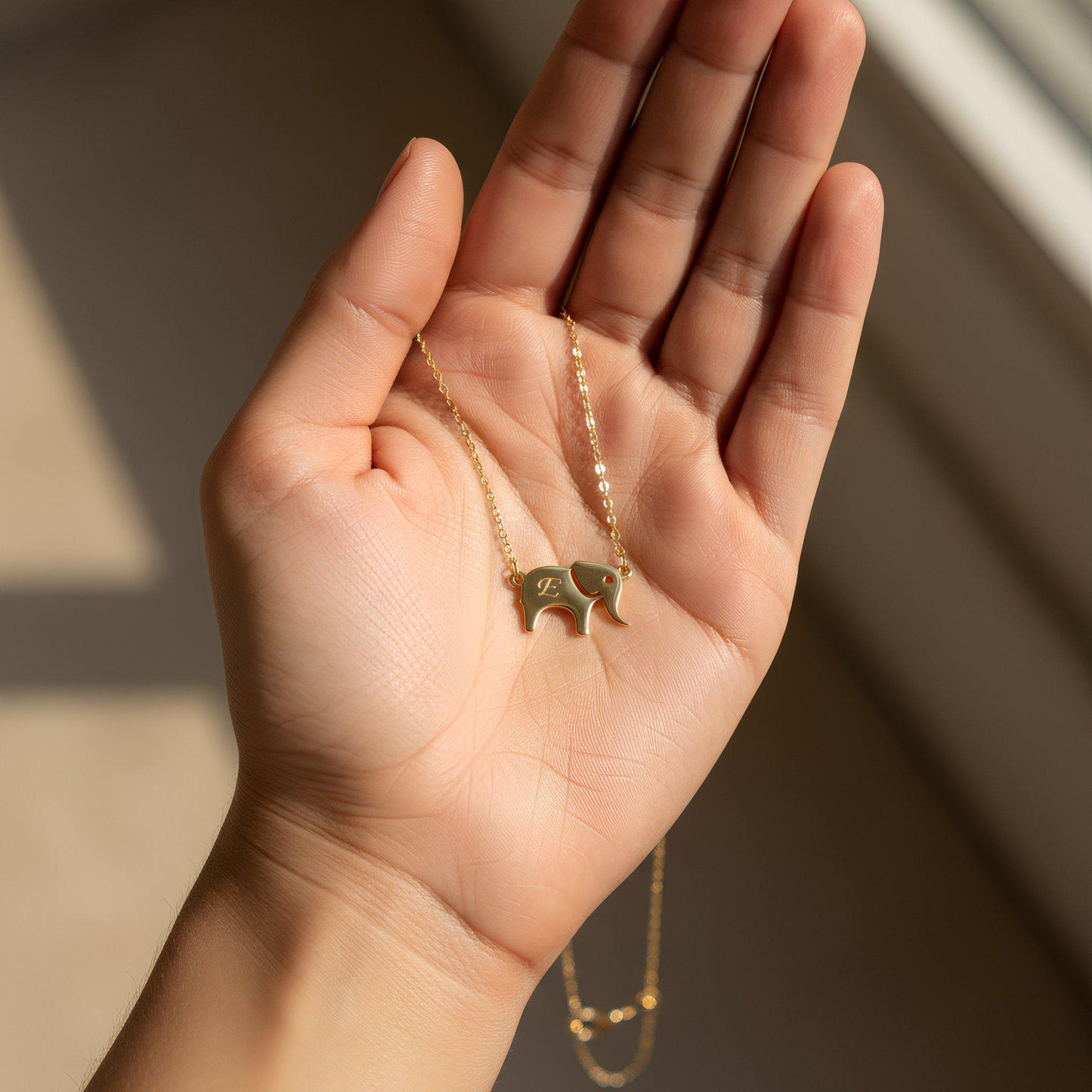 Personalized Handmade Elephant Initial Necklace, Dainty 925 Silver Gold Plated Custom Animal Charm Minimalist Jewelry Christmas Gift for Her