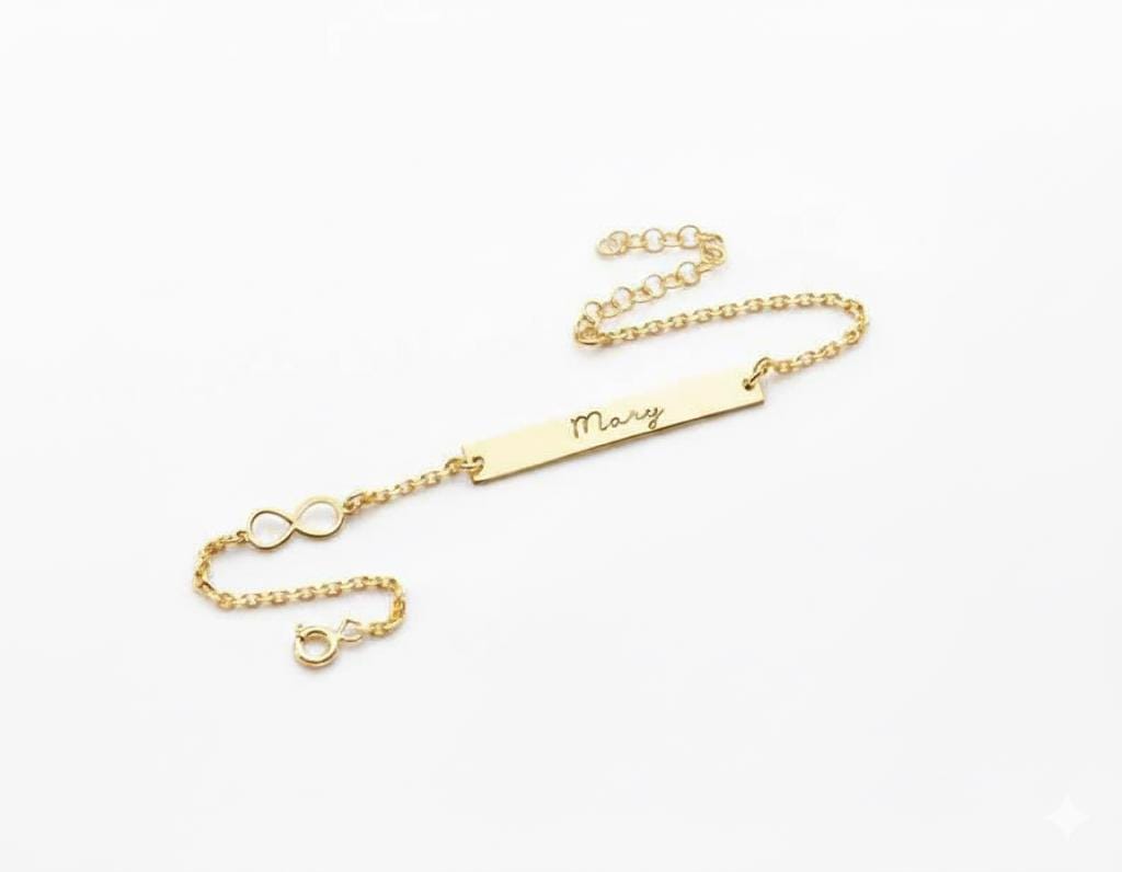 Personalized Infinity Love Bar Bracelet, Minimalist Sterling Silver Gold Plated Jewelry for Her, Custom Name Gift, Dainty Everyday Accessory