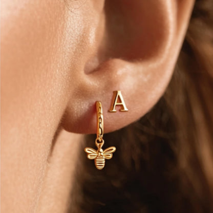 Minimalist Honeybee Huggie Hoop Earrings, 14K Gold Plated 925 Silver Dangle Charm, Personalized Christmas Gift, Nature Lover Jewelry