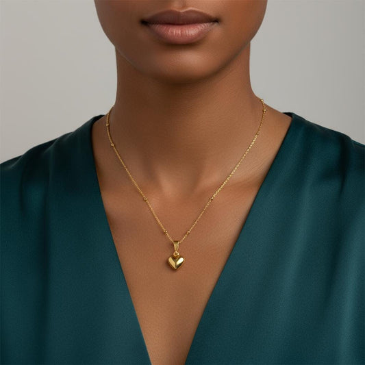 Dainty Bubble Heart Pendant, Minimalist 14K Gold Plated 925 Silver Necklace, Romantic Christmas Gift, Timeless Jewelry Gift for Her