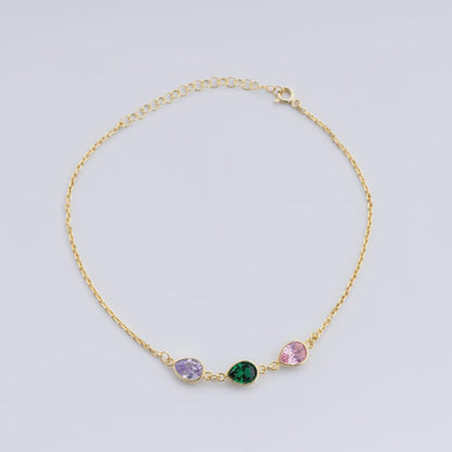 Teardrop Birthstone Anklet, Personalized Minimalist Drop Charm, Dainty 925 Silver Gold Plated, Custom Gift for Her, Christmas Gift