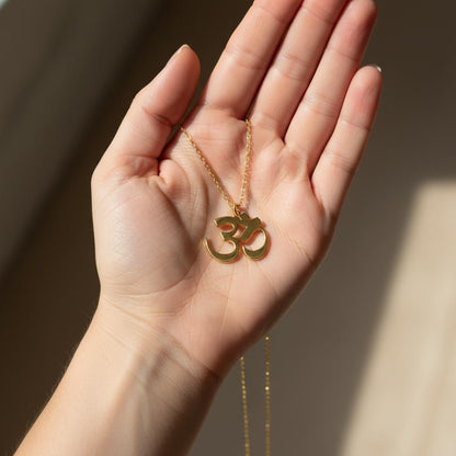 Inspirational Om Pendant Necklace, Minimalist 14K Gold Plated 925 Silver, Zen Spiritual Jewelry, Custom Length Personalized Christmas Gift