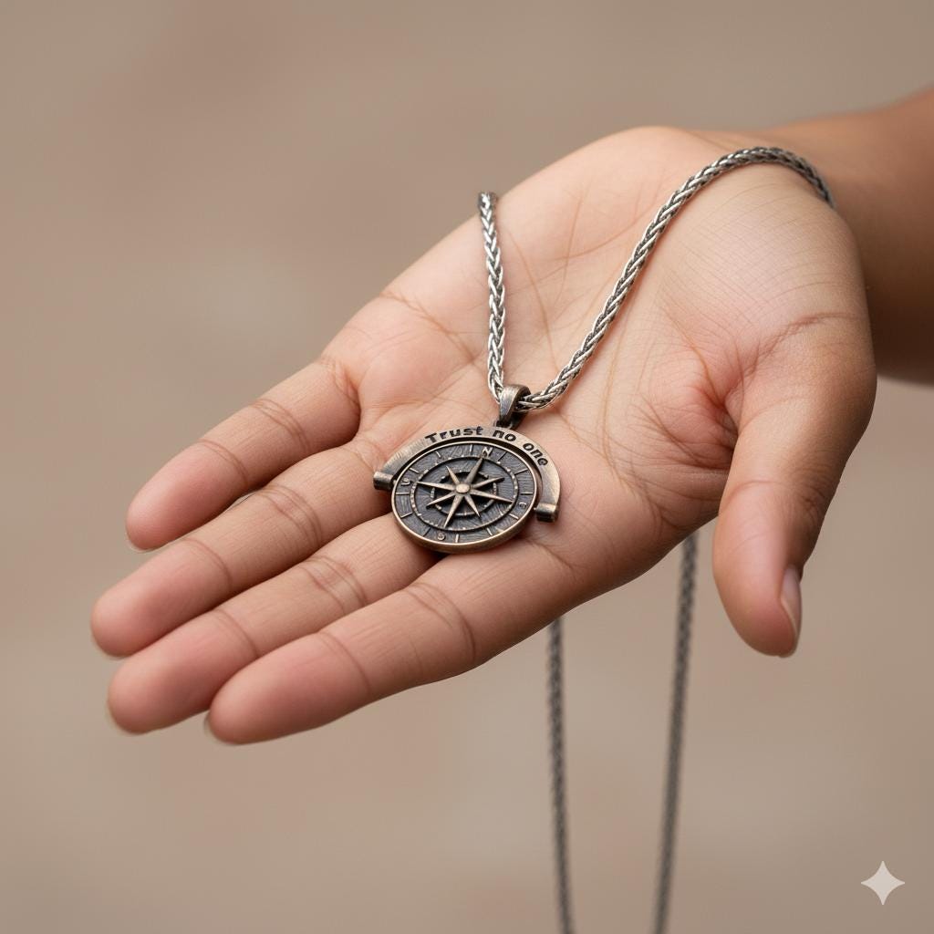 Compass Pendant Necklace, Trust No One Necklace, Unisex Sterling Silver  Chain, Minimalist Boho Jewelry, Gift for Him or Her, Everyday Charm