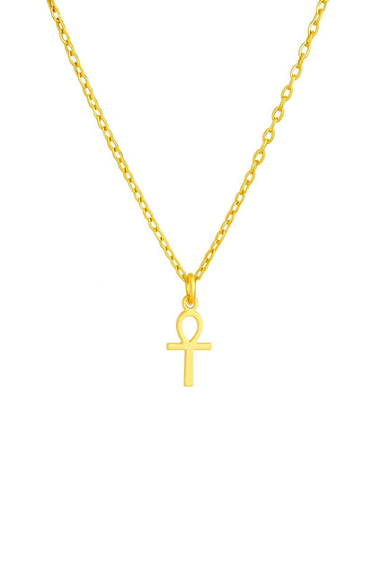 Minimalist Egyptian Ankh Cross Necklace, 925 Silver Gold Plated, Symbol of Life Jewelry, Custom Length Cultural Gift for Her, Christmas Gift