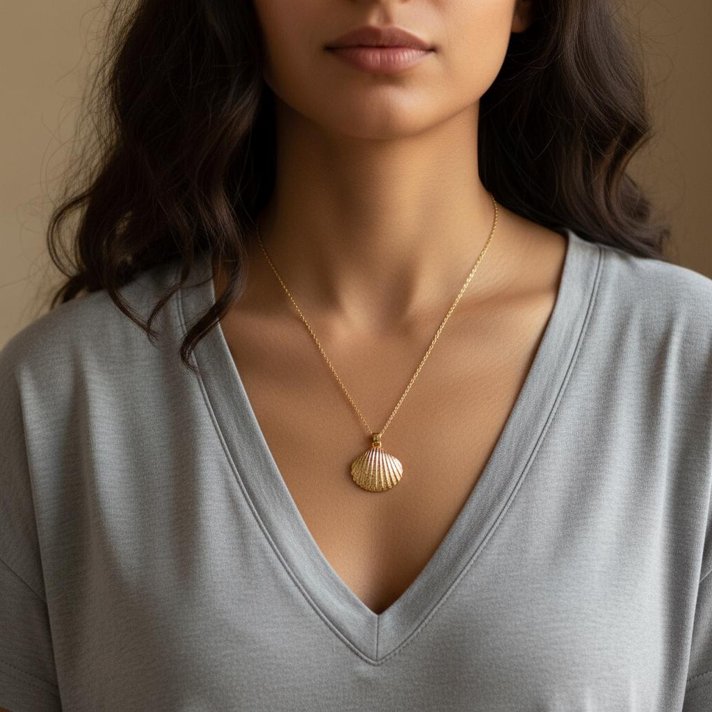 3D Seashell Necklace 925 Sterling Silver Gold Plated, Personalized Gift, Minimalist Beach Accessory, Dainty Layering Jewelry, Christmas Gift