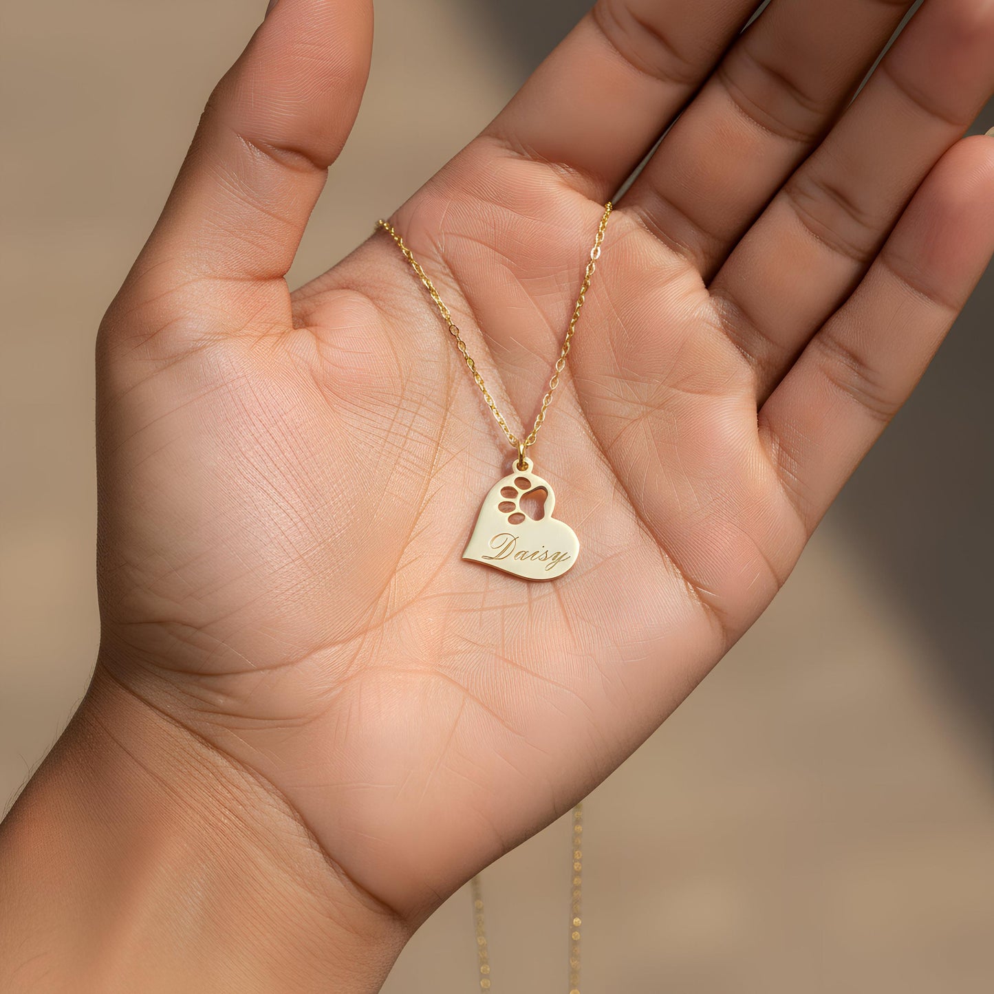 Paw Side Heart Necklace, Dainty 925 Silver Gold Plated, Minimalist Pet Lover Gift, Custom Length Jewelry, Dog Mom Christmas Gift for Her