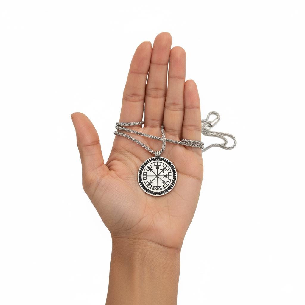 Vegvisir Necklace, Viking Compass Rune Pendant, Norse Runes Amulet, Sterling Silver Viking Jewelry, Protection Necklace, Norse Mythology