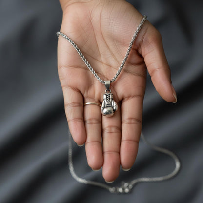 Heavy Silver Boxing Glove Pendant, Oxidized Kickboxing Charm, Fighter Necklace Gift for Her, Cancer Survivor, Personalized Christmas Gift