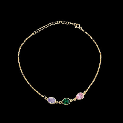 Teardrop Birthstone Anklet, Personalized Minimalist Drop Charm, Dainty 925 Silver Gold Plated, Custom Gift for Her, Christmas Gift