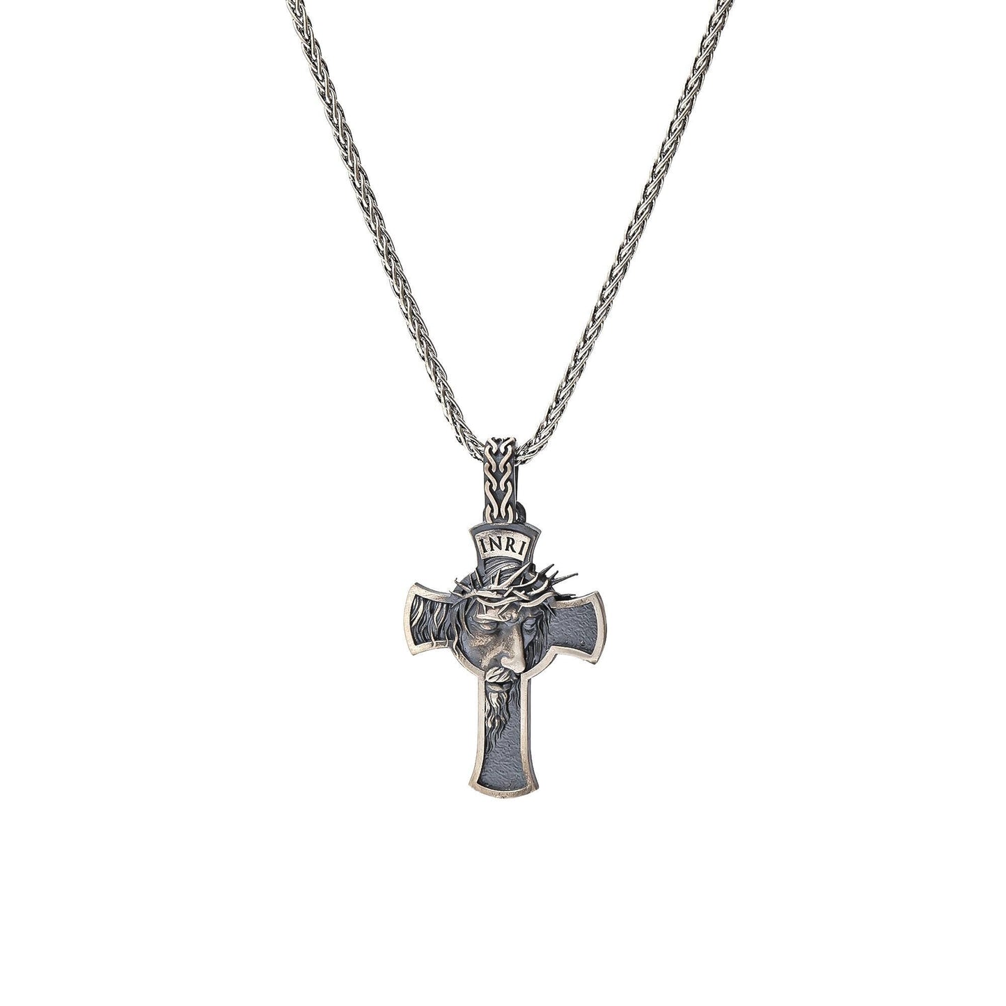 3D Jesus Christ INRI Cross Pendant, 925k Sterling Silver Catholic Necklace, Cross Unisex Pendant Necklace,Handcrafted Filigree Charm Pendant