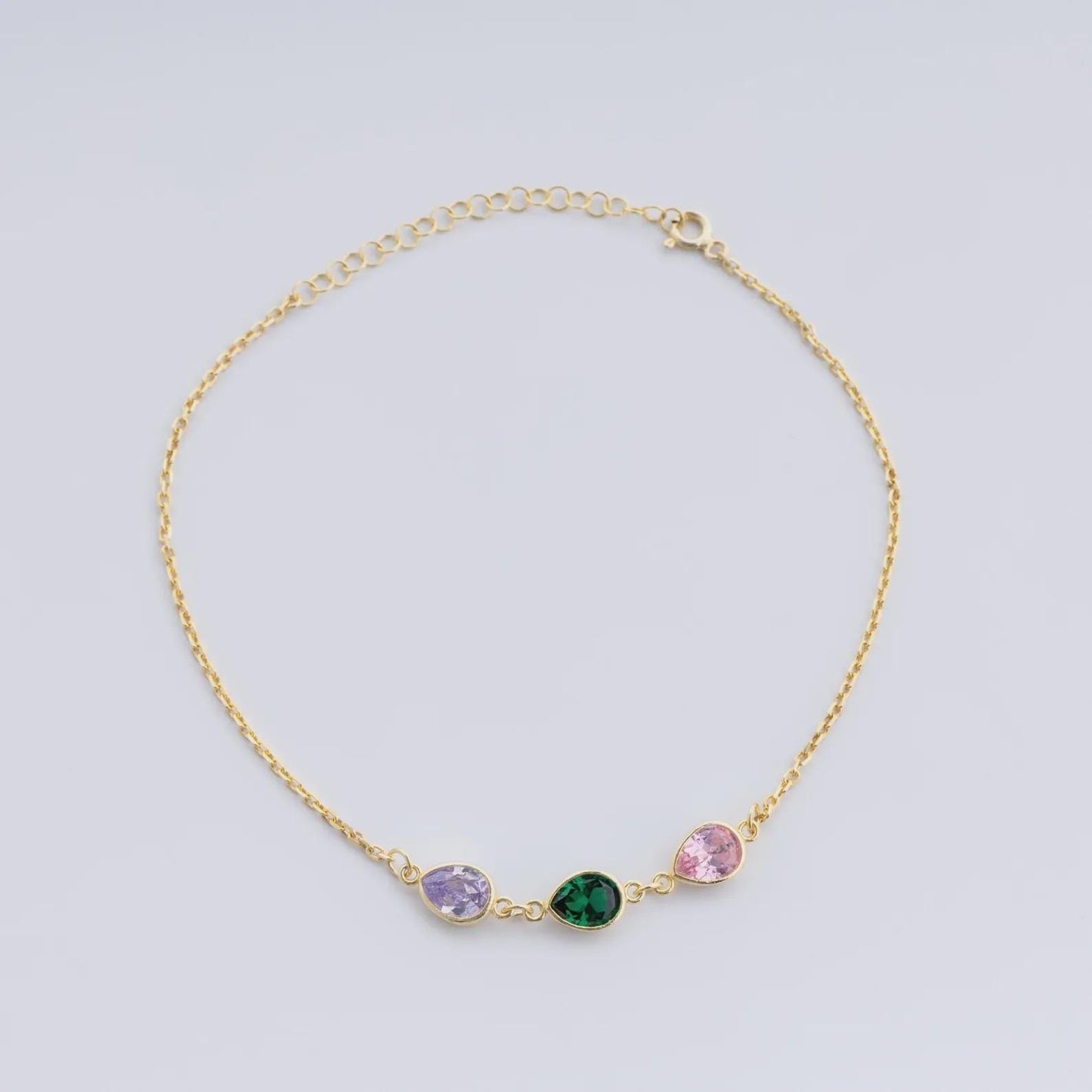 Teardrop Birthstone Anklet, Personalized Minimalist Drop Charm, Dainty 925 Silver Gold Plated, Custom Gift for Her, Christmas Gift