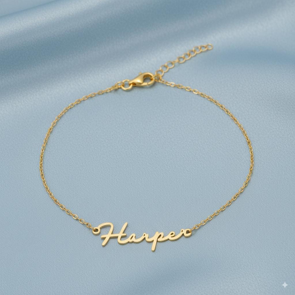 Personalized Name Anklet, Custom Ankle Bracelet for Women, Sterling Silver & Gold Foot Jewelry, Adjustable Dainty Gift for Her