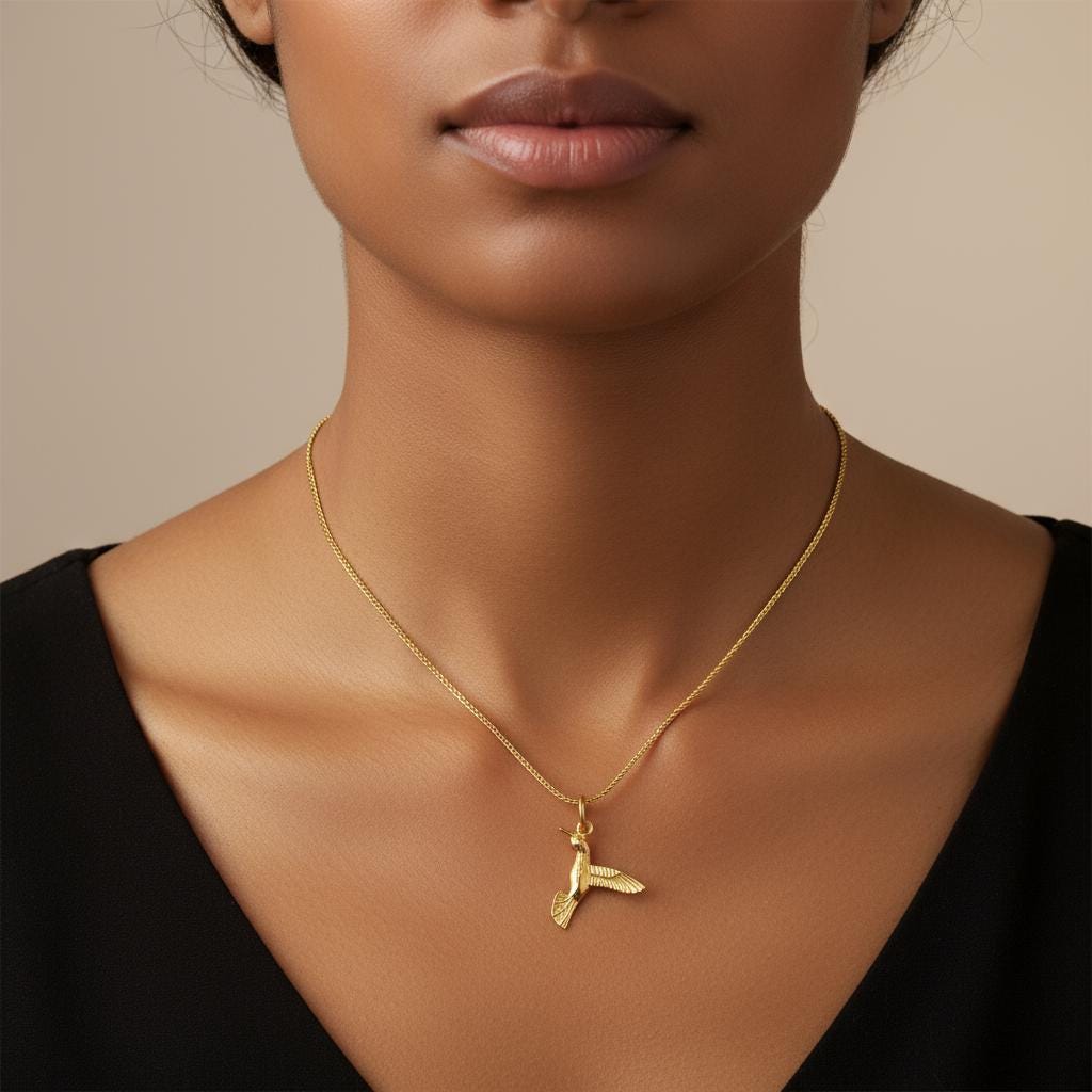 Gold Plated Hummingbird Necklace for Women, Dainty Minimalist Jewelry, Everyday Charm Pendant, Handmade Gift, 925 Silver Chain Options
