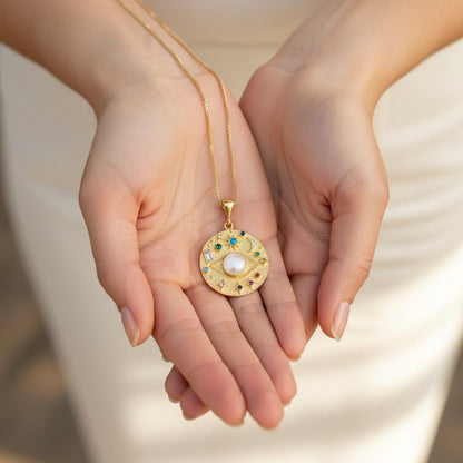 Unisex Moon and Stars Cosmic Necklace, Gold Plated Sterling Silver, Minimalist Charm Pendant, Gift for Him or Her, Anniversary Daily Jewelry