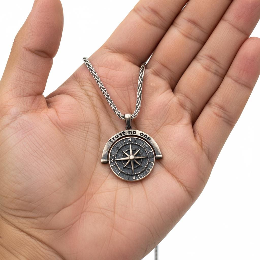 Compass Pendant Necklace, Trust No One Necklace, Unisex Sterling Silver  Chain, Minimalist Boho Jewelry, Gift for Him or Her, Everyday Charm