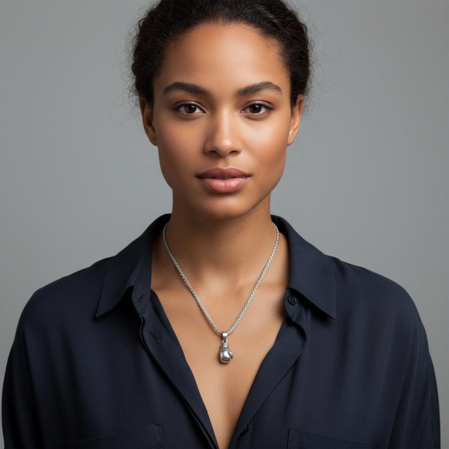 Heavy Silver Boxing Glove Pendant, Oxidized Kickboxing Charm, Fighter Necklace Gift for Her, Cancer Survivor, Personalized Christmas Gift