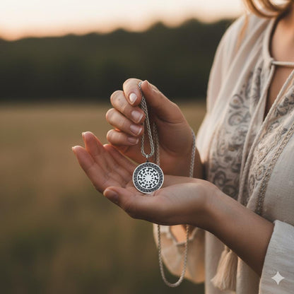 Ancient Sun Circle Amulet Necklace, 925 Silver Unisex Spiritual Jewelry, Boho Celestial Gift for Him Her, Personalized Christmas Gift