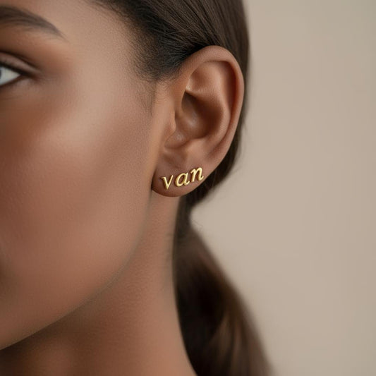 Minimalist 14k Gold Plated Sterling Silver Initial Earrings, Lowercase Letter Earrings, Gold Stud Earrings, Mother's Day Gift, Mom Gift