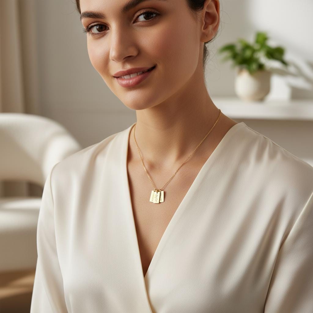 Personalized 14k Gold Plated Name Necklace - Engraved Multiple Names Gift for Mom