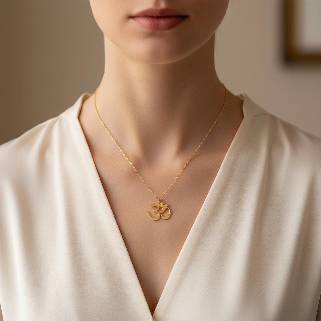 Inspirational Om Pendant, 925 Sterling Silver 14k Gold Plated Yoga Necklace, Zen Spiritual Jewelry, 14k Gold Plated Layering Necklace Gift
