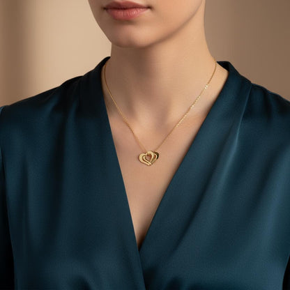 Personalized Engraved Interlocking Hearts Necklace, Custom 14K Gold Plated Mom Gift, Double Linked Love Pendant, Personalized Christmas Gift