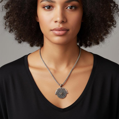 Compass Pendant Necklace, Trust No One Necklace, Unisex Sterling Silver  Chain, Minimalist Boho Jewelry, Gift for Him or Her, Everyday Charm