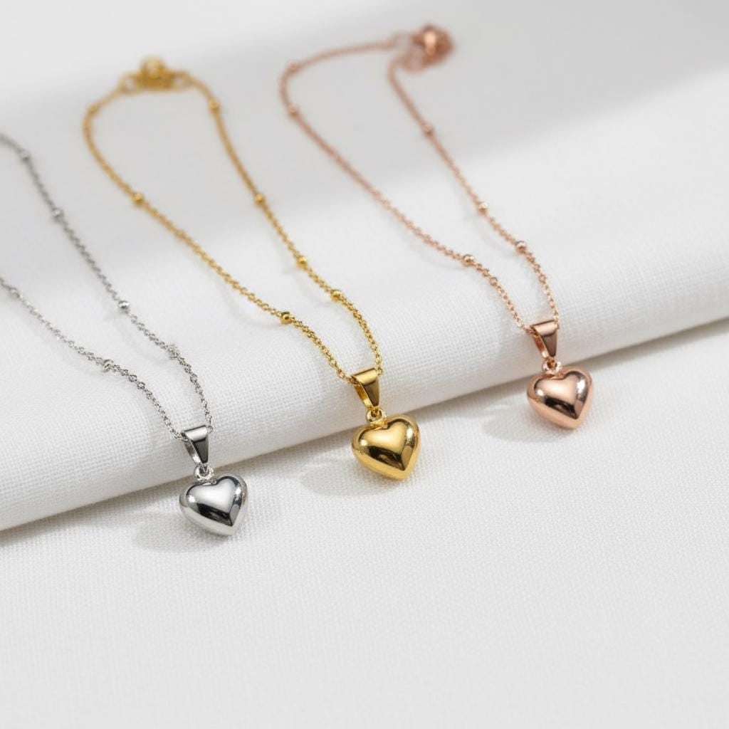 Dainty Bubble Heart Pendant: 925 Sterling Silver & 14k Gold Plated Minimalist Necklace Gift
