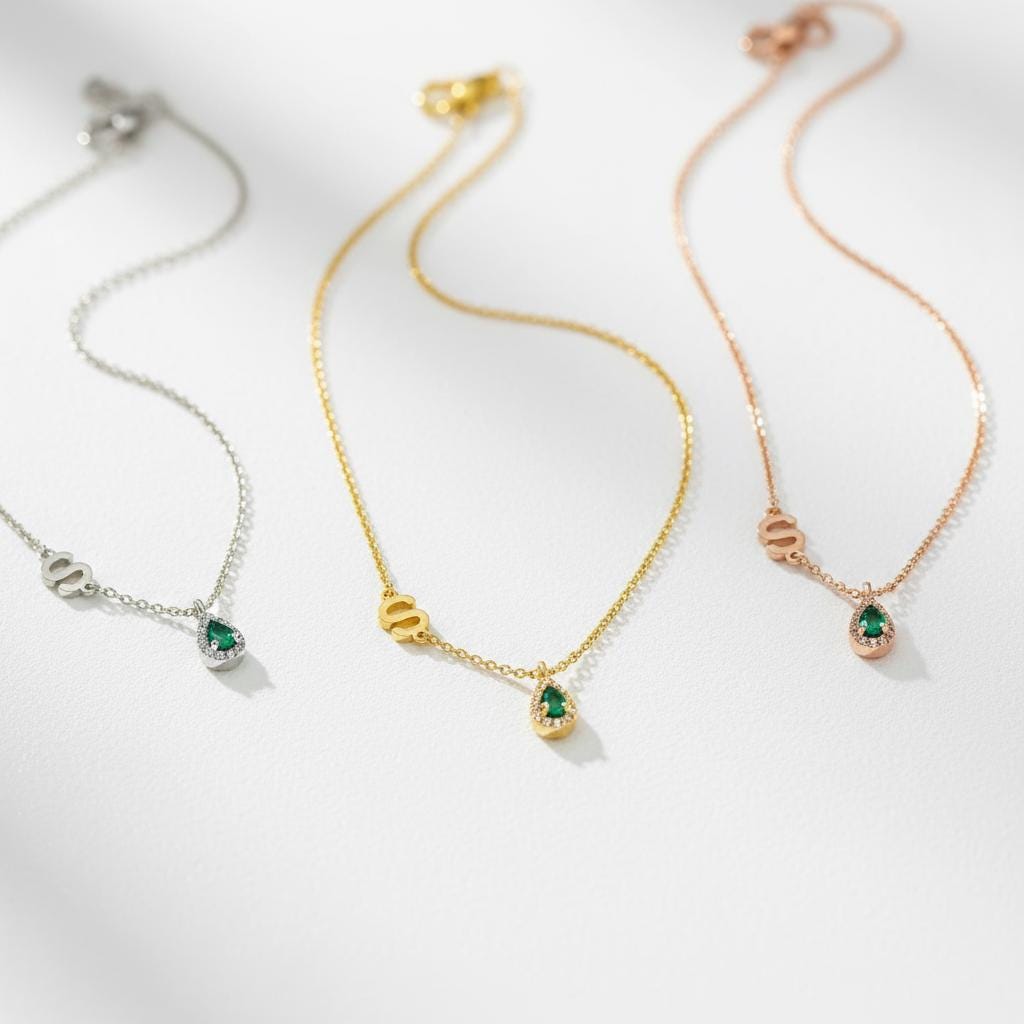 Zircon Drop Side Letter Necklace, 925 Sterling Silver, Personalized Initial Pendant, 14K Gold Plated, Dainty Jewelry Gift for Her