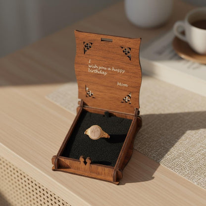 Birth Flower Signet Ring, Personalized Engraved Custom Floral Jewelry, Adjustable 925 Sterling Silver Gold Plated Minimalist Gift for Her