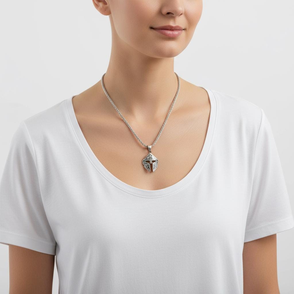 Spartan Gladiator Helmet Amulet, Unisex 925 Sterling Silver Gold Plated, Norse Mythology Protection Necklace, Personalized Christmas Gift