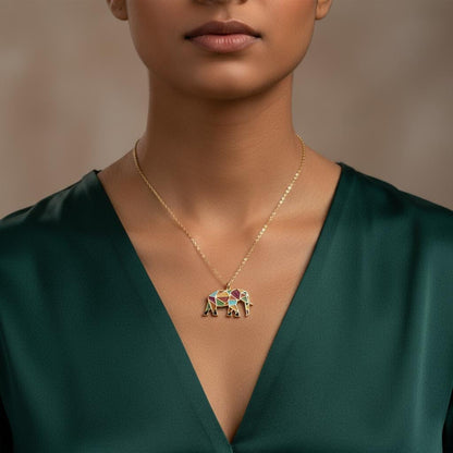 Elephant Pendant Necklace, Good Luck Jewelry Enamel Gift for Her, 14k Gold Plated Dainty Charm, Minimalist Animal Necklace