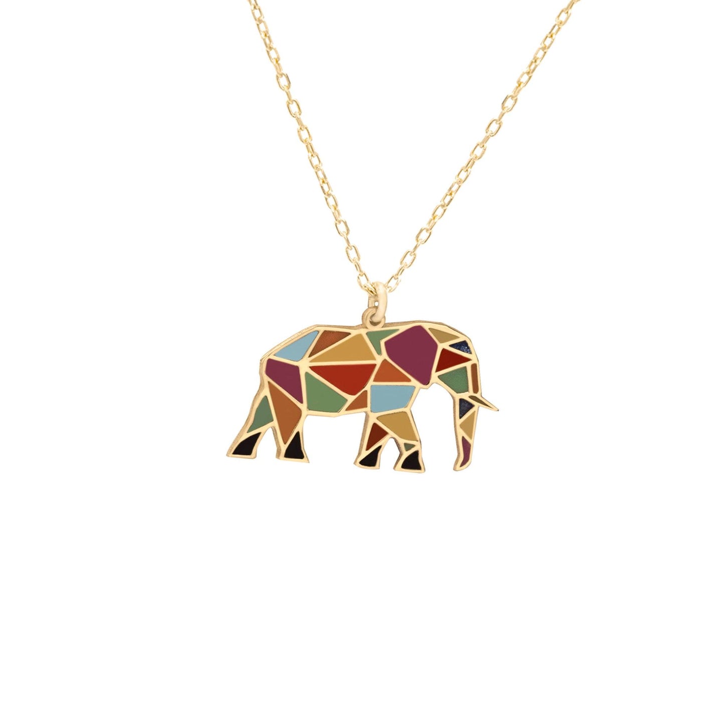 Elephant Pendant Necklace, Good Luck Jewelry Enamel Gift for Her, 14k Gold Plated Dainty Charm, Minimalist Animal Necklace