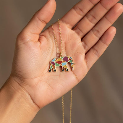 Elephant Pendant Necklace, Good Luck Jewelry Enamel Gift for Her, 14k Gold Plated Dainty Charm, Minimalist Animal Necklace
