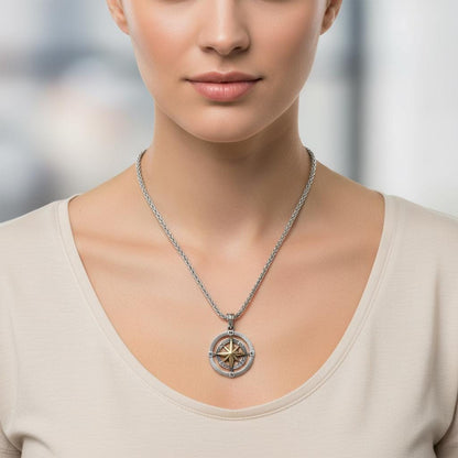 Unisex Sterling Silver Double-Sided Compass Pendant Necklace - Dainty Travel Charm Jewelry Gift
