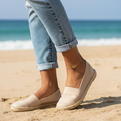 Customizable Birthstone Name Anklet: Dainty Adjustable Foot Jewelry in Silver or Gold