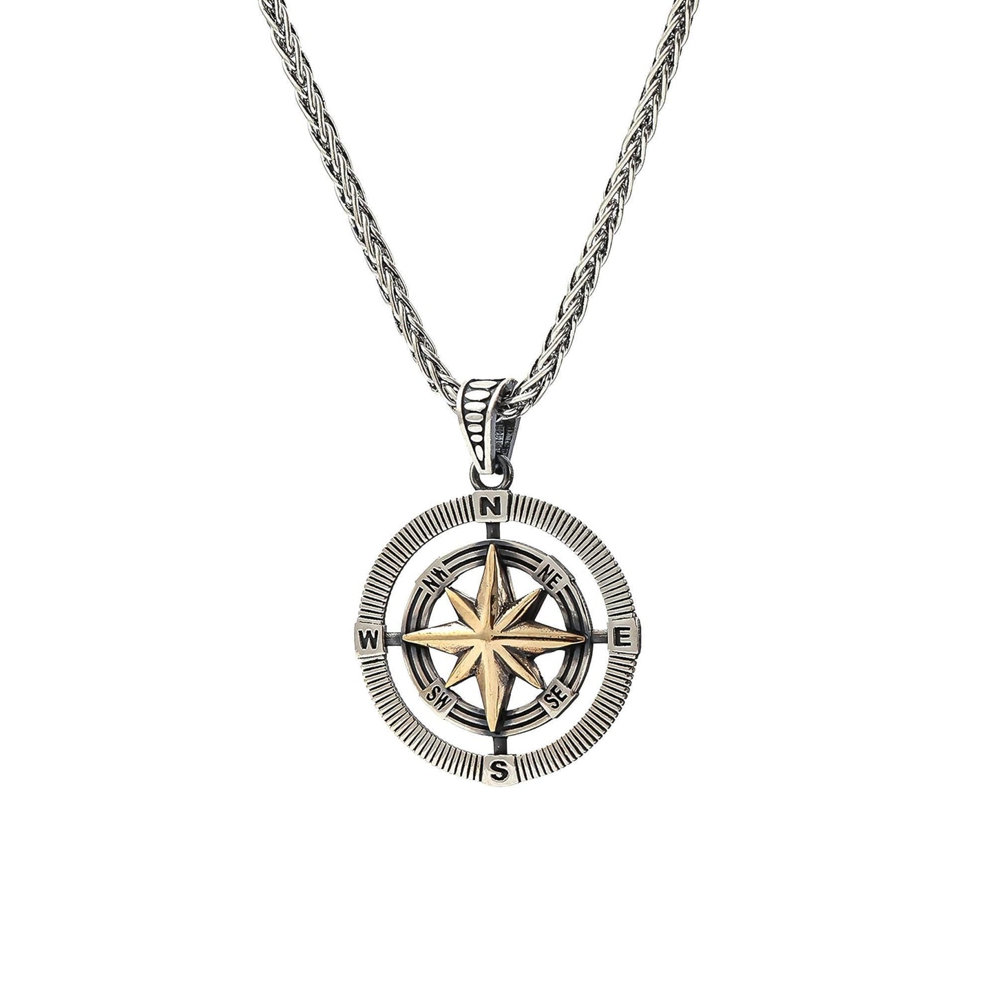 Unisex Sterling Silver Double-Sided Compass Pendant Necklace - Dainty Travel Charm Jewelry Gift
