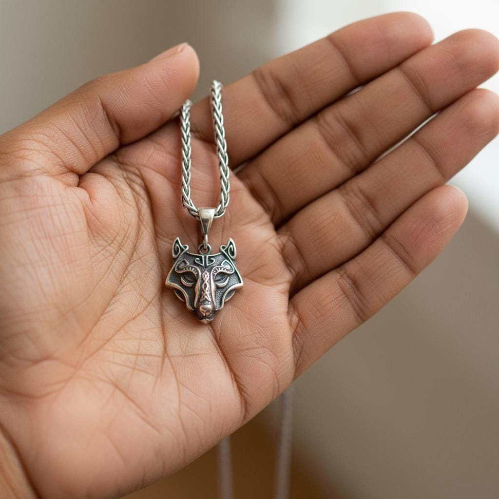 Viking Wolf Head Pendant Necklace, Norse Mythology Jewelry, Celtic Wolf Amulet, Handmade Scandinavian Gift for Men & Women