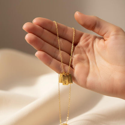 Personalized 14k Gold Plated Name Necklace - Engraved Multiple Names Gift for Mom