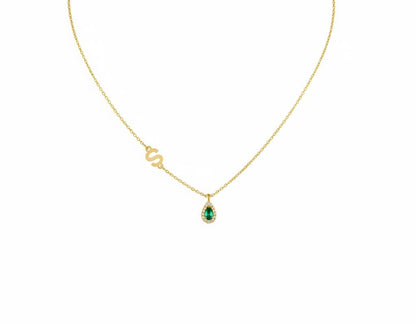 Zircon Drop Side Letter Necklace, 925 Sterling Silver, Personalized Initial Pendant, 14K Gold Plated, Dainty Jewelry Gift for Her