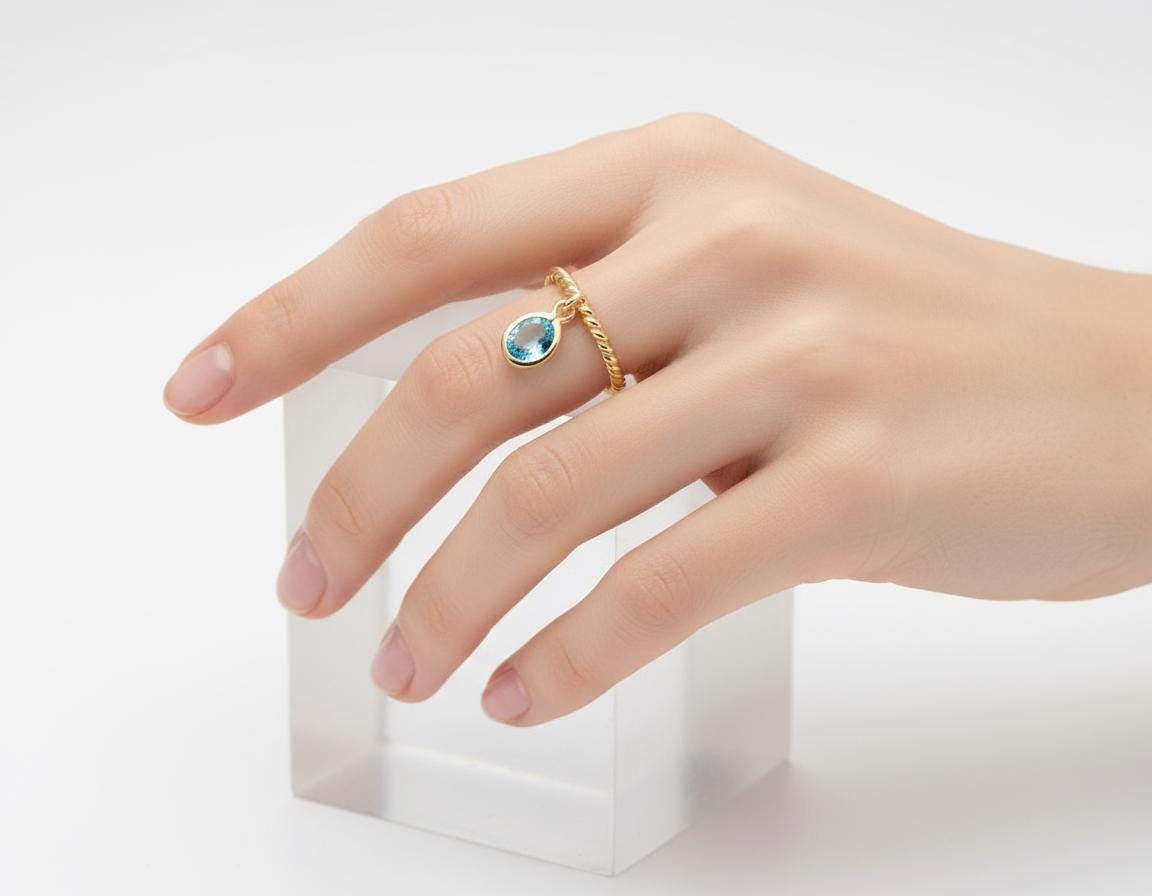 Twisted Gemstone Open Ring, Minimalist Adjustable Band, 925 Sterling Silver Gold Plated, Dainty Charm Jewelry, Anniversary Gift for Her